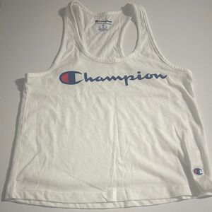 Champion Women's White Tank Top with Blue Logo side XS